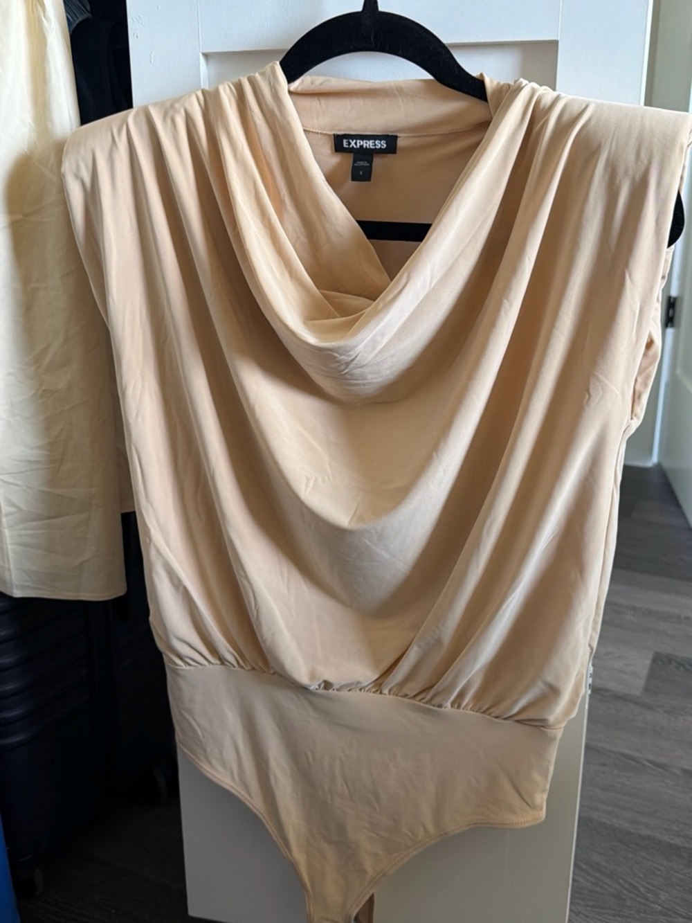 Express Beige Cowl Neck Sleeveless Bodysuit